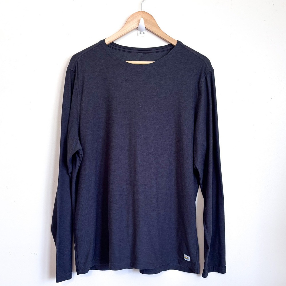 Vuori Mens Long Sleeve Performance Tee Large Charcoal Heather Crew Neck Active